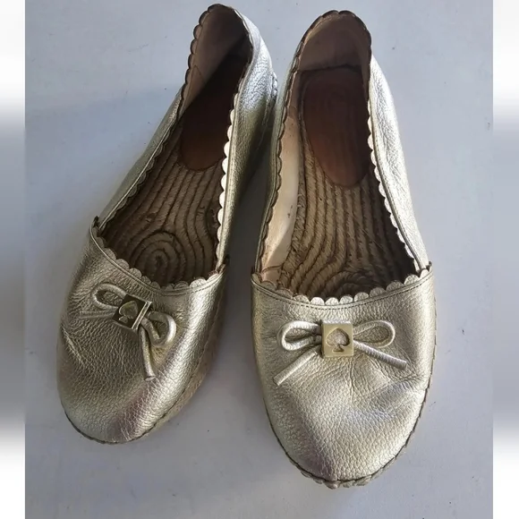 Kate Spade Platform Loafers 7.5 Gold Metallic Women Loranne Slip On Accents Bow - Picture 6 of 13